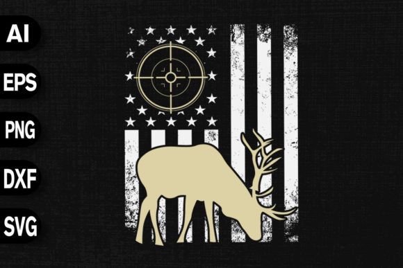Deer Hunting Distressed America Flag Graphics